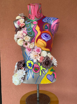 Obra contemporánea nombrada « Buste peint Flowers », Hecho por VALéRIE RIOU