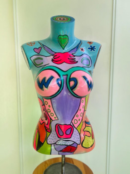 Obra contemporánea nombrada « Buste peint . Animals », Hecho por VALéRIE RIOU