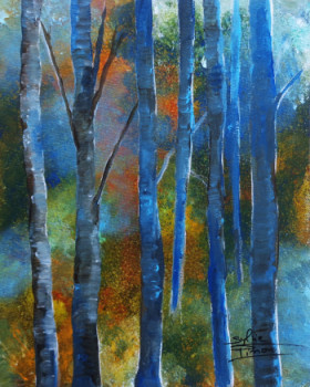 Obra contemporánea nombrada « forêt sur fond coloré », Hecho por SYLVIE PINON