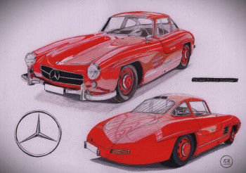 Obra contemporánea nombrada « Mercedes 300 SL Flügeltürer », Hecho por PIRDESSINS