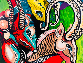 Obra contemporánea nombrada « Le HUG aux 4 cornes », Hecho por PAUGAM PAUGAM DANIEL