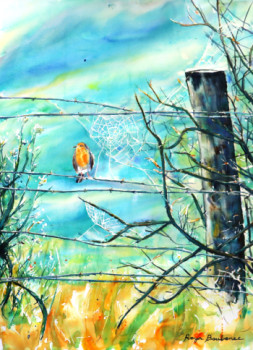 Obra contemporánea nombrada « L'oiseau sur le barbelé », Hecho por ROGER BOUBENEC