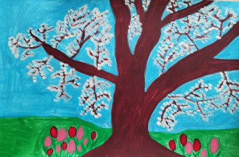 Obra contemporánea nombrada « Cerisier et fleur », Hecho por MIREILLE DELGENèS
