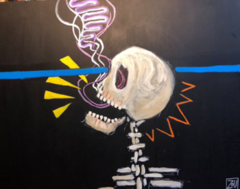 Obra contemporánea nombrada « Skeleton smoke purple drug », Hecho por ZOU