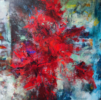 Obra contemporánea nombrada « Abstraction en rouge #2 », Hecho por FLORE.M