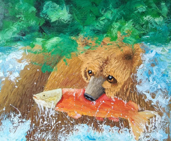 Obra contemporánea nombrada « La pêche au saumon en Alaska », Hecho por ANTOINE LOPEZ