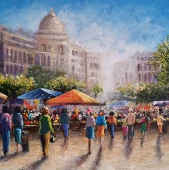 Obra contemporánea nombrada « Le marché », Hecho por ANTOINE LOPEZ