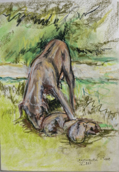 Obra contemporánea nombrada « Chienne et ses chiots », Hecho por VéRONIQUE ROSE