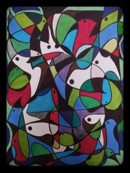 Obra contemporánea nombrada « Les oiseaux », Hecho por AXIOME
