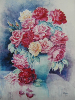 Obra contemporánea nombrada « Bouquet de roses », Hecho por AMALIA MEREU