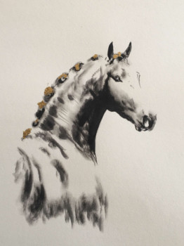 Obra contemporánea nombrada « Animaux à l’encre de chine avec option feuilles d or », Hecho por ANNABEL LABATIE