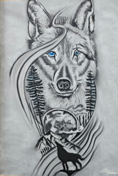 Obra contemporánea nombrada « Loup lunaire », Hecho por SABRINA POUSS
