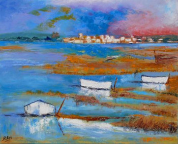 Obra contemporánea nombrada « Les barques blanches », Hecho por RAOUL RIBOT