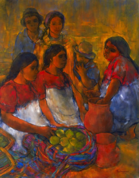 Obra contemporánea nombrada « marché mexicain 2 », Hecho por NICOLE DE FOMMERVAULT