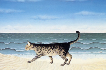 Obra contemporánea nombrada « Le chat à la plage », Hecho por BERNARD VERCRUYCE