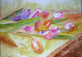 Obra contemporánea nombrada « tulipes sur une table », Hecho por ARCENCIELDEMARIE