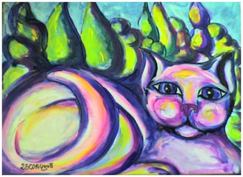 Obra contemporánea nombrada « Le chat mauve », Hecho por STEPHANE CUNY