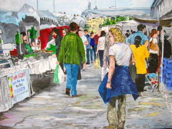 Obra contemporánea nombrada « Le marché », Hecho por HUGHES DE LA TAILLE