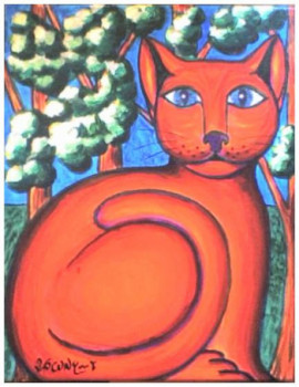 Obra contemporánea nombrada « Die rote Katze », Hecho por STEPHANE CUNY