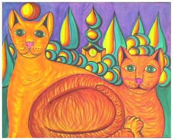 Obra contemporánea nombrada « Deux chats », Hecho por STEPHANE CUNY