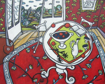 Obra contemporánea nombrada « Intérieur rouge », Hecho por RENé-CLAUDE MIGAUD