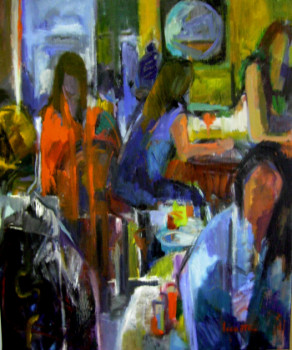 Obra contemporánea nombrada « Au café », Hecho por PATRICK LECONTE
