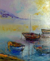 Obra contemporánea nombrada « Les trois barques », Hecho por RAOUL RIBOT