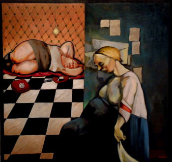 Obra contemporánea nombrada « The red telephone », Hecho por CAROLYN JORDAN