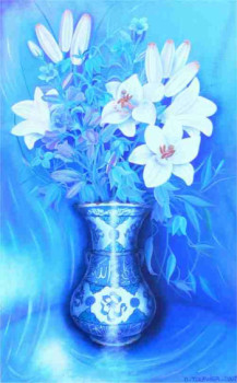 Obra contemporánea nombrada « Le vase bleu calligraphié 3 », Hecho por ABERNARDO