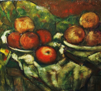 Obra contemporánea nombrada « "Nature morte, assiette et pommes" », Hecho por JEAN PIERRE HARIXCALDE