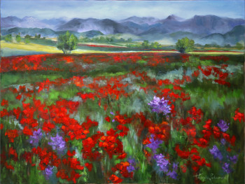 Obra contemporánea nombrada « CHAMP DE COQUELICOTS », Hecho por FRANçOISE LEDAMOISEL