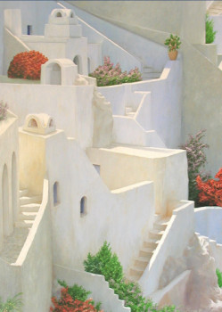 Obra contemporánea nombrada « Ruelles à Santorin », Hecho por JOEL RIVIERE