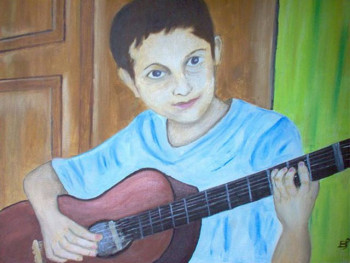 Obra contemporánea nombrada « enfant à la guitard », Hecho por BERNI