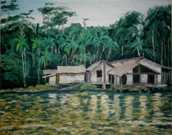 Obra contemporánea nombrada « Les cases au bord de la rivières, Amazonie », Hecho por ALFREDO