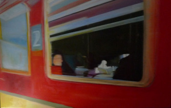 Obra contemporánea nombrada « Le train rouge », Hecho por LINDA MOUFADIL