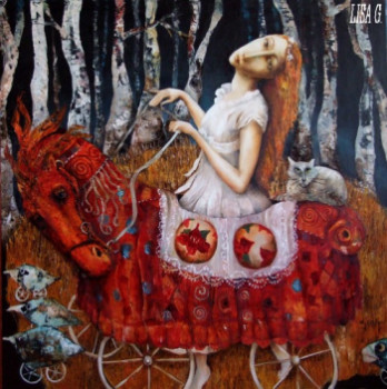 Obra contemporánea nombrada « cheval rouge », Hecho por LISA G.