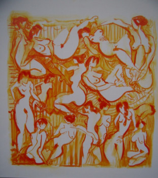 Obra contemporánea nombrada « composition orange », Hecho por LEMAIRE TEROUTE