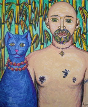 Obra contemporánea nombrada « Stephaan et le chat (2010) », Hecho por STEPHANE CUNY