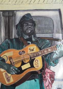 Obra contemporánea nombrada « Tableau peinture guitariste - 80's spirit », Hecho por NADEGEPAINTER