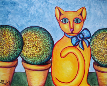Obra contemporánea nombrada « Chat - Pot de Buis », Hecho por STEPHANE CUNY