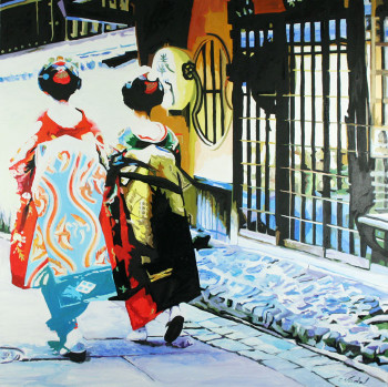 Obra contemporánea nombrada « 2 geishas », Hecho por CLOTILDE NADEL