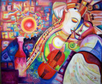 Obra contemporánea nombrada « Couple au violon », Hecho por BRAMLY