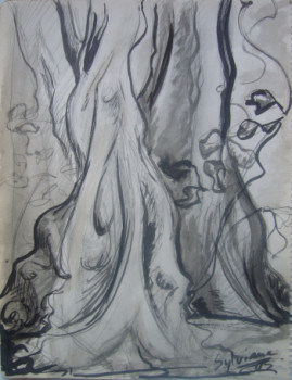 Obra contemporánea nombrada « les arbres sacrés », Hecho por SYLVIANE