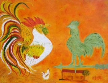 Obra contemporánea nombrada « LE COQ DE POULAILLER ET LE COQ DE GIROUETTE », Hecho por MARIE-FRANCE BUSSET