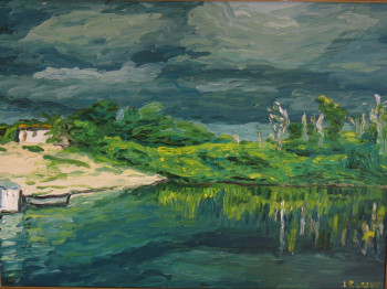 Obra contemporánea nombrada « Orage sur la rivière, Amazonie », Hecho por ALFREDO