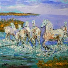 Obra contemporánea nombrada « Chevaux de Camargue », Hecho por RAOUL RIBOT