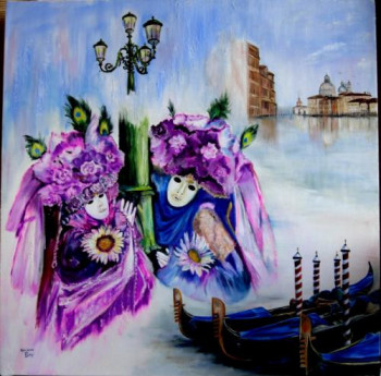 Obra contemporánea nombrada « VENISE - Carnaval et gondoles », Hecho por SYLVIANE PETIT