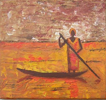 Obra contemporánea nombrada « Africaine sur le lac », Hecho por CLAUDINE WINTREBERT