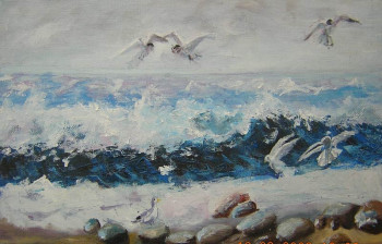 Obra contemporánea nombrada « mouettes », Hecho por CLAUDINE WINTREBERT