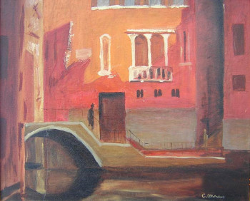 Obra contemporánea nombrada « Venise la rouge », Hecho por CLAUDINE WINTREBERT
